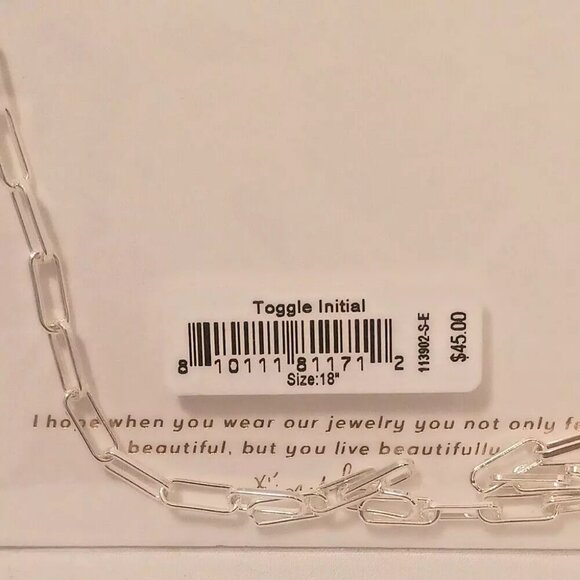 Natalie Wood Designs Toggle Initial Letter E Necklace 18” Silver Plated NEW - Picture 3 of 4